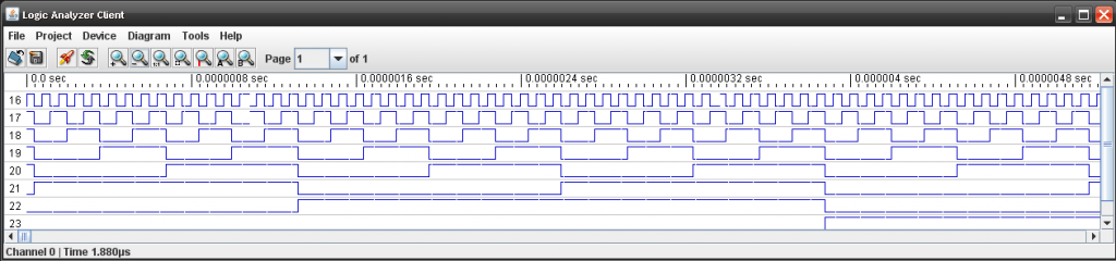 First Logic Sniffer Capture Showing Binary Counting Sequence